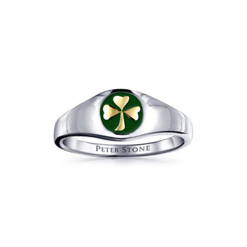 Shamrock Sterling Silver with Gold Accent Ring with Green Enamel TRV3686 - Jewelry